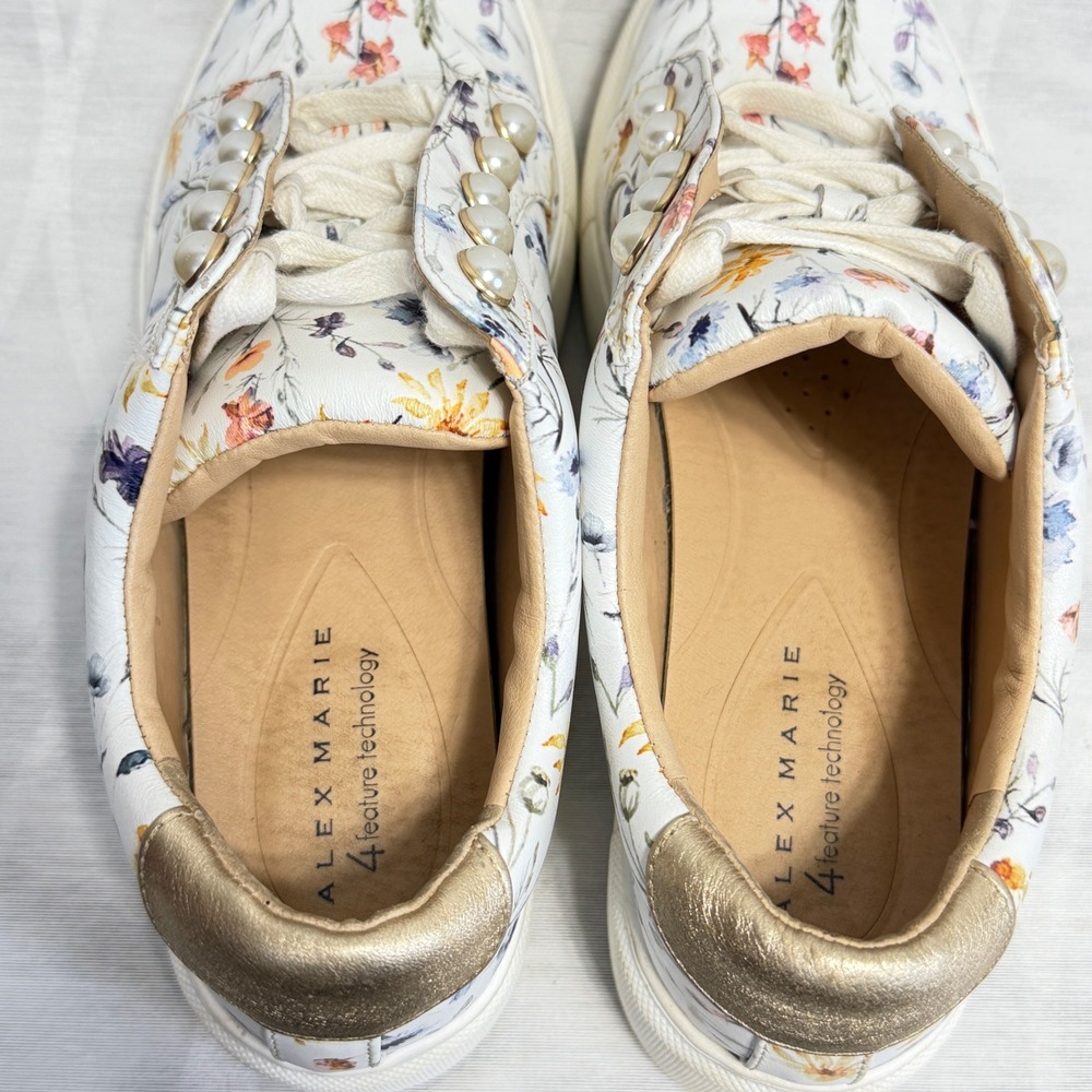 Alex Marie Wrenna Floral Pearl Stud Embellished Leather Platform Sneakers sz 7.5 - Picture 8 of 10